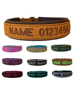 Halsband Fettleder bestickt & individuell zusammenstellen für kleine Hunde 20mm 