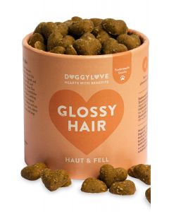 DoggyLove Glossy Hair – Haut- & Fellpflege, Premium Hundeleckerli, Haut- & Fellgesundheit, Hundesnacks Gesundheit, Vitamin E & Vitamin Biotin – Ergänzungsfuttermittel, natürliche Zutaten