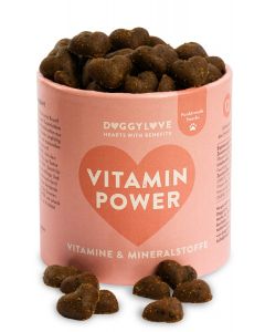 DoggyLove Vitamin Power – Vitamin & Mineralstoffe, für aktive Hunde, Vitamin A, B1, B2, B6, B12, D3, E, Biotin, Stärkung des Energiehaushalts & Immunsystems, Power-Snack, Premium Hundeleckerli, Hundesnacks Gesundheit, Ergänzungsfuttermittel, natürliche 
